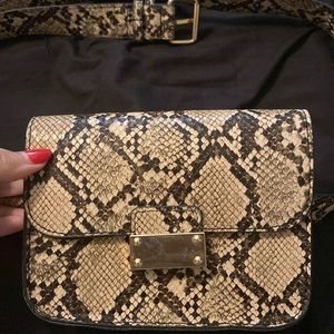 Snake print leather belt bag